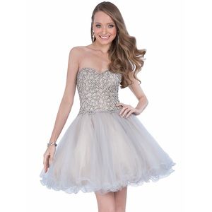 Terani Couture | short strapless rhinestone dress